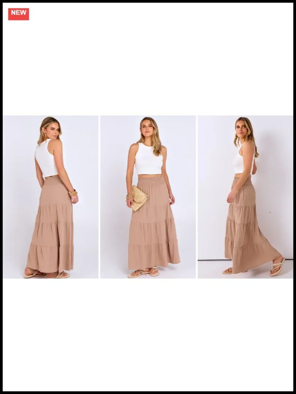 Women's Flowy Tiered Maxi Skirt Elastic High Waist A-Line Boho Long